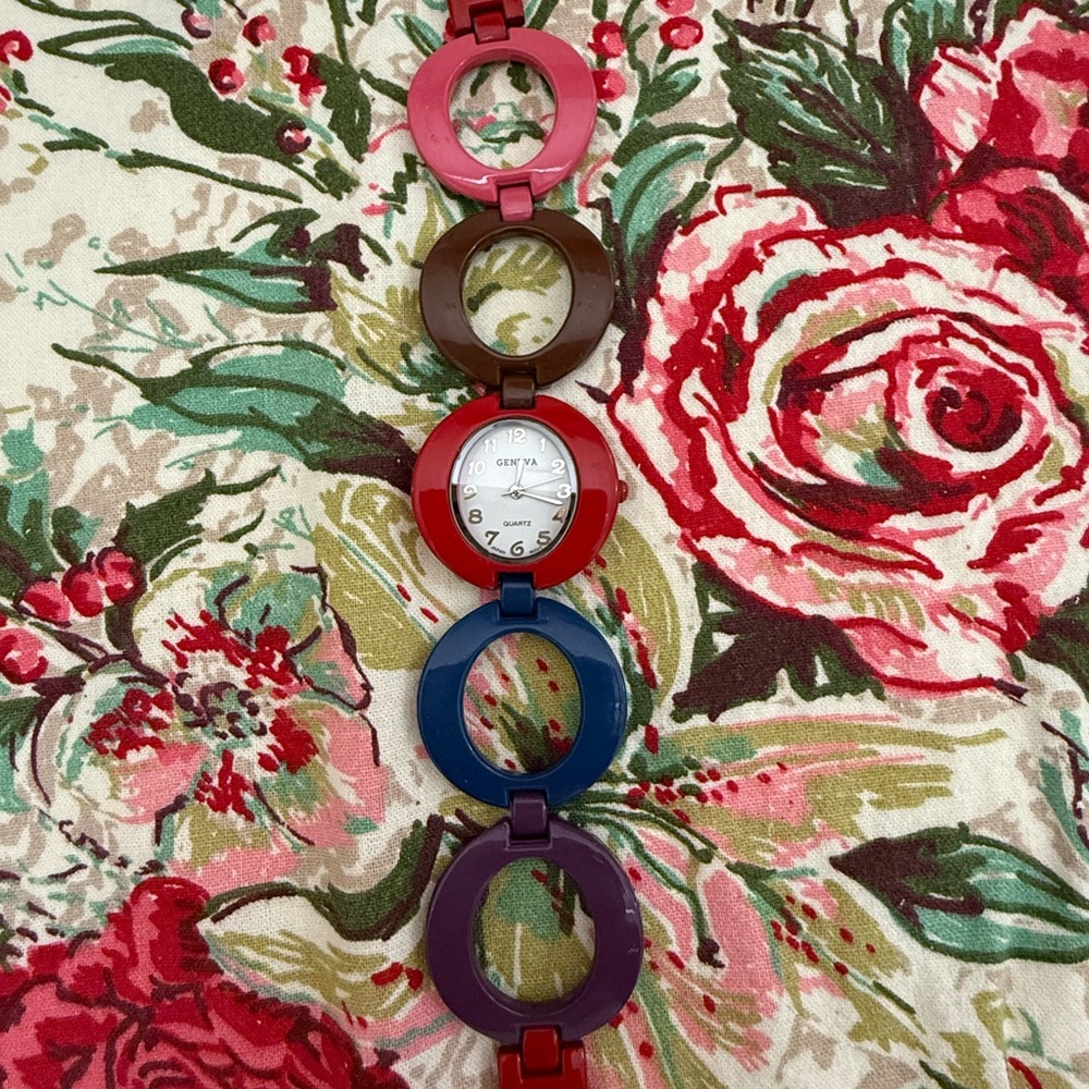 Geneva Quartz Enamel Bracelet Watch Mod Multi Color Style - Picture 3 of 5